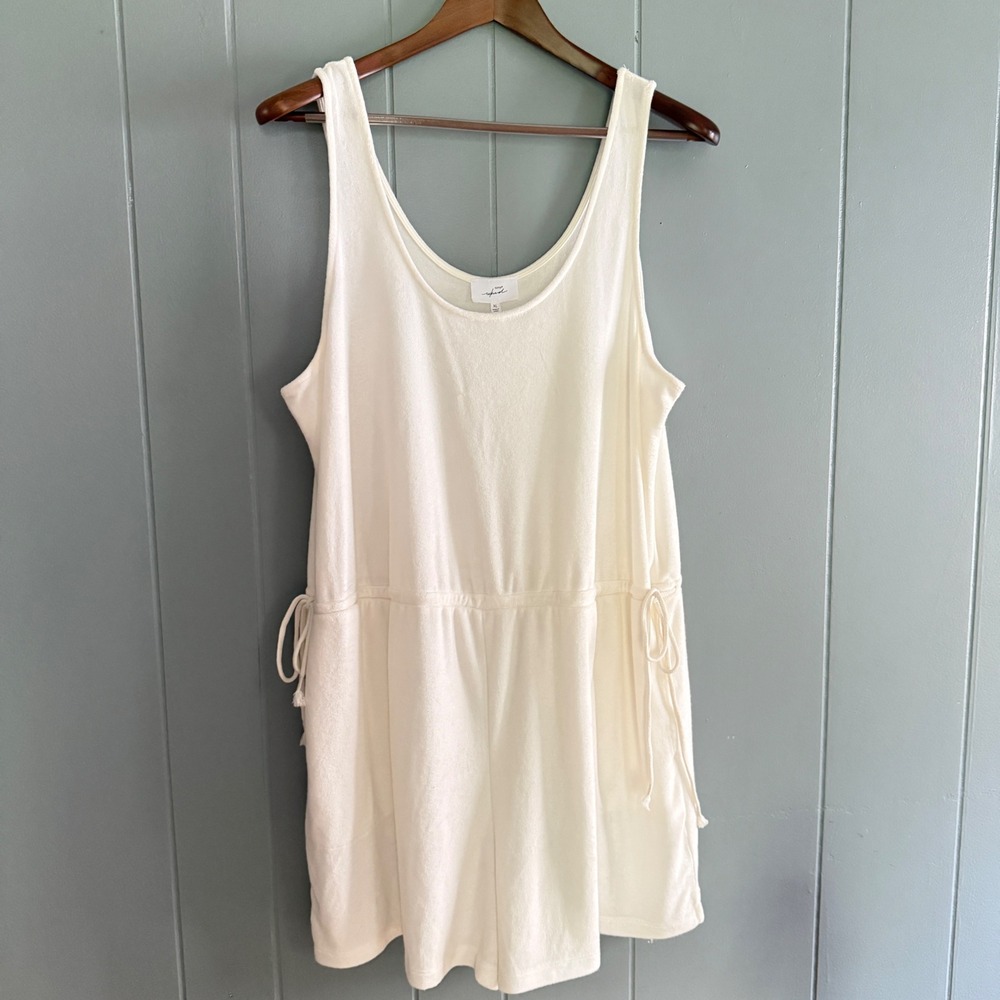 Soma WKND NWT Bamboo Terry Romper Ivory Drawstring Sleeveless XL Loungewear